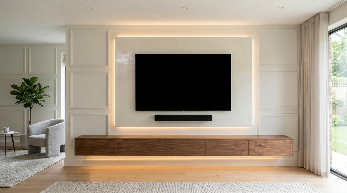 Panelled Media Wall with Floating Console, St Albans, Hertfordshire