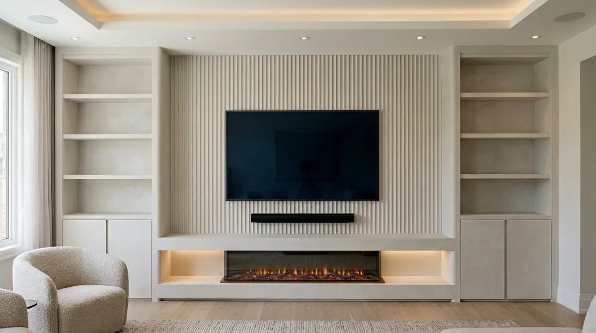 Fluted Plaster Wall with Fireplace, Gerrards Cross, Buckinghamshire